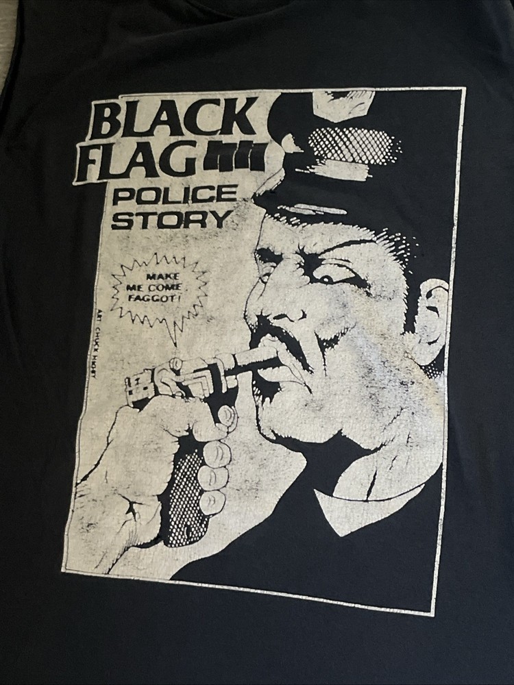 Vintage Black Flag Police Story T-Shirt rare Hardcore Punk Classic Size Large