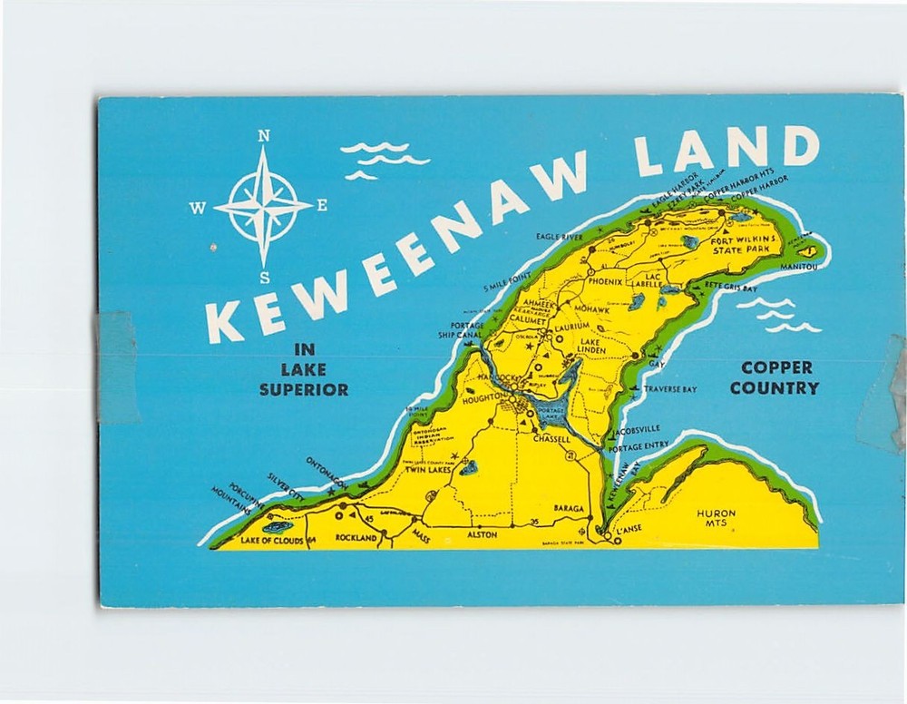 Postcard Keweenaw Land Map Michigan USA