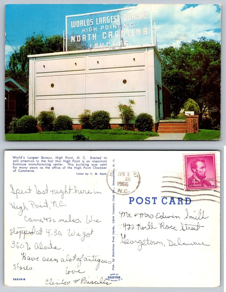 1966 High Point NC World's Largest Bureau Furniture Novelty Postcard