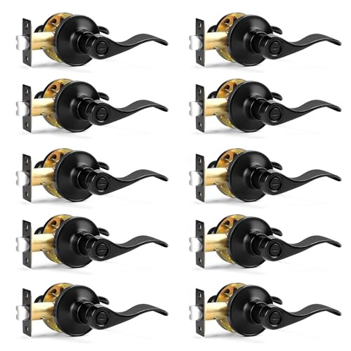 Matte Black Wave Style Privacy Door Levers, Reversible Bed/Bath Door Levers,