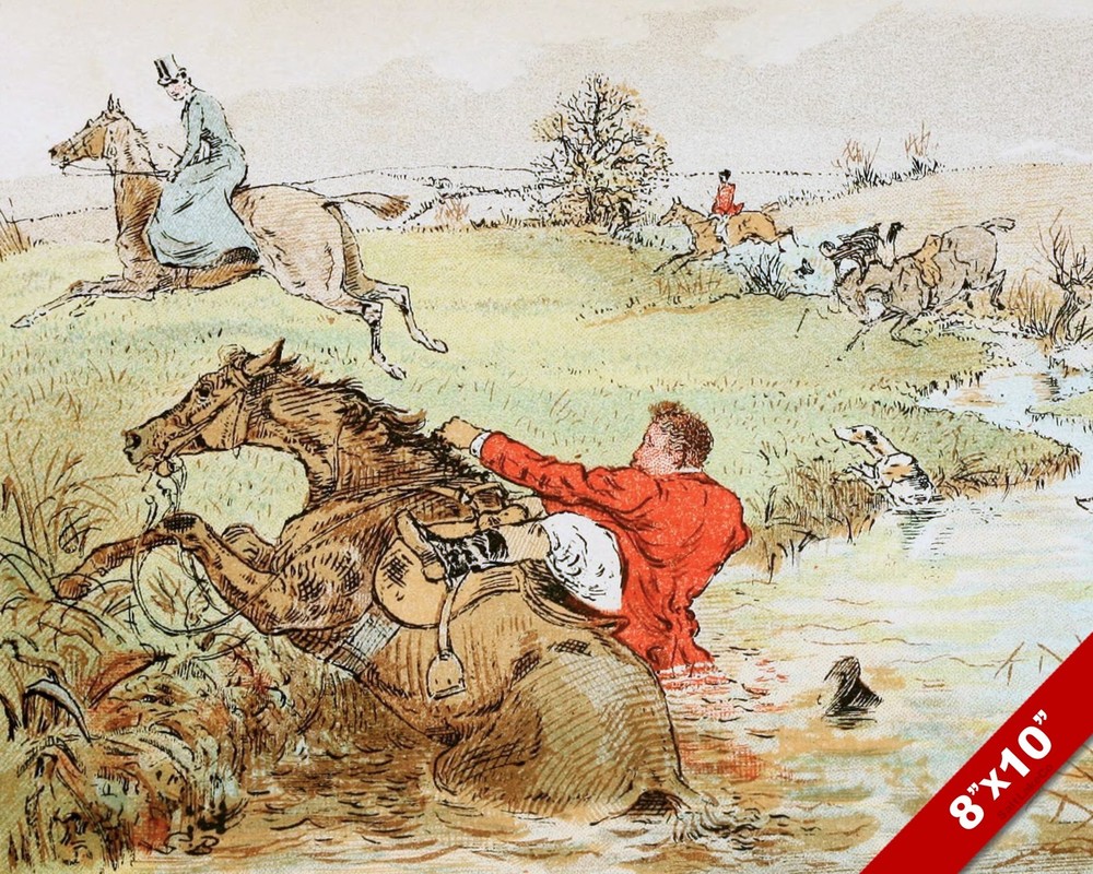 FALLING OFF THE HORSE FOX HUNT EQUESTRIAN HUNTING ART PAINTING REAL CANVAS PRINT