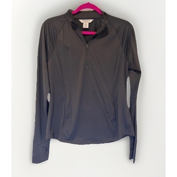 Tommy Bahama Golf Pullover Womens Large Black Quarter Zip Textured Long Sleeve