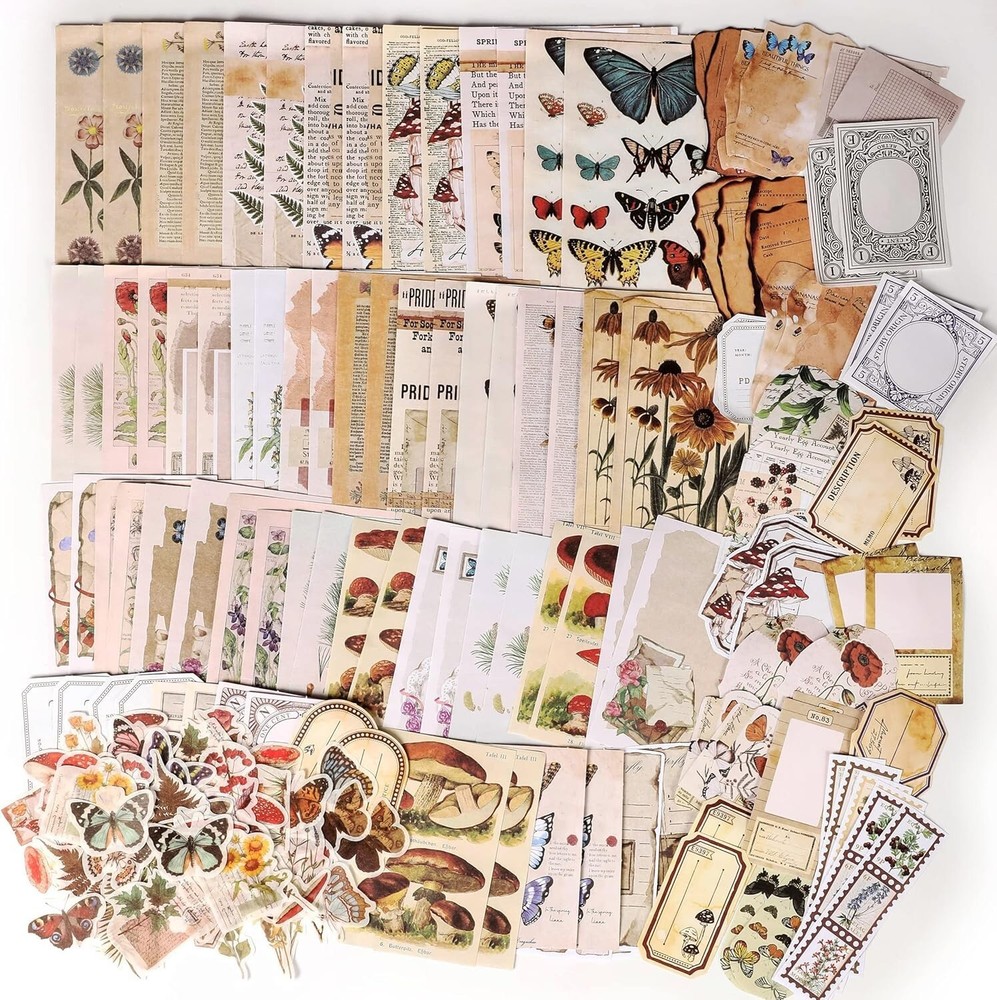 200 Pcs Vintage Scrapbook Supplies for Junk Journal Bullet Journals Planners
