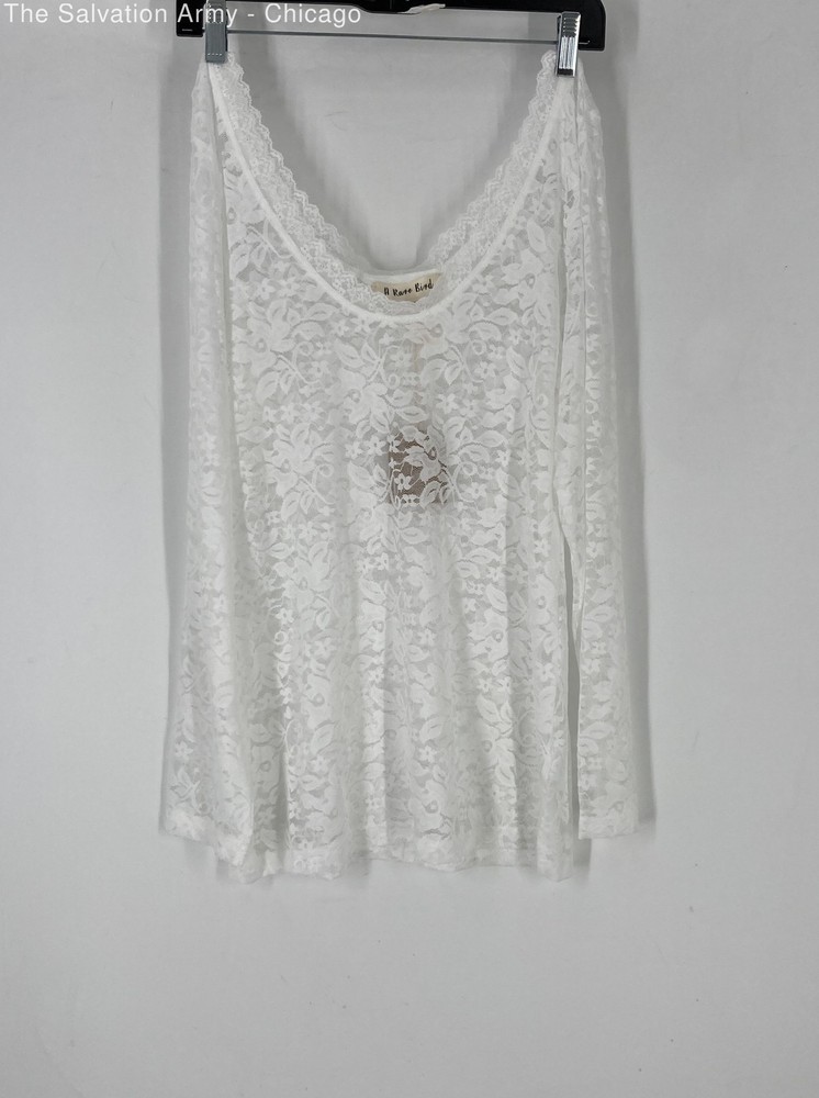 A Rare Bird Womens White Floral Lace Long Sleeve V-Neck Blouse Top Size SM