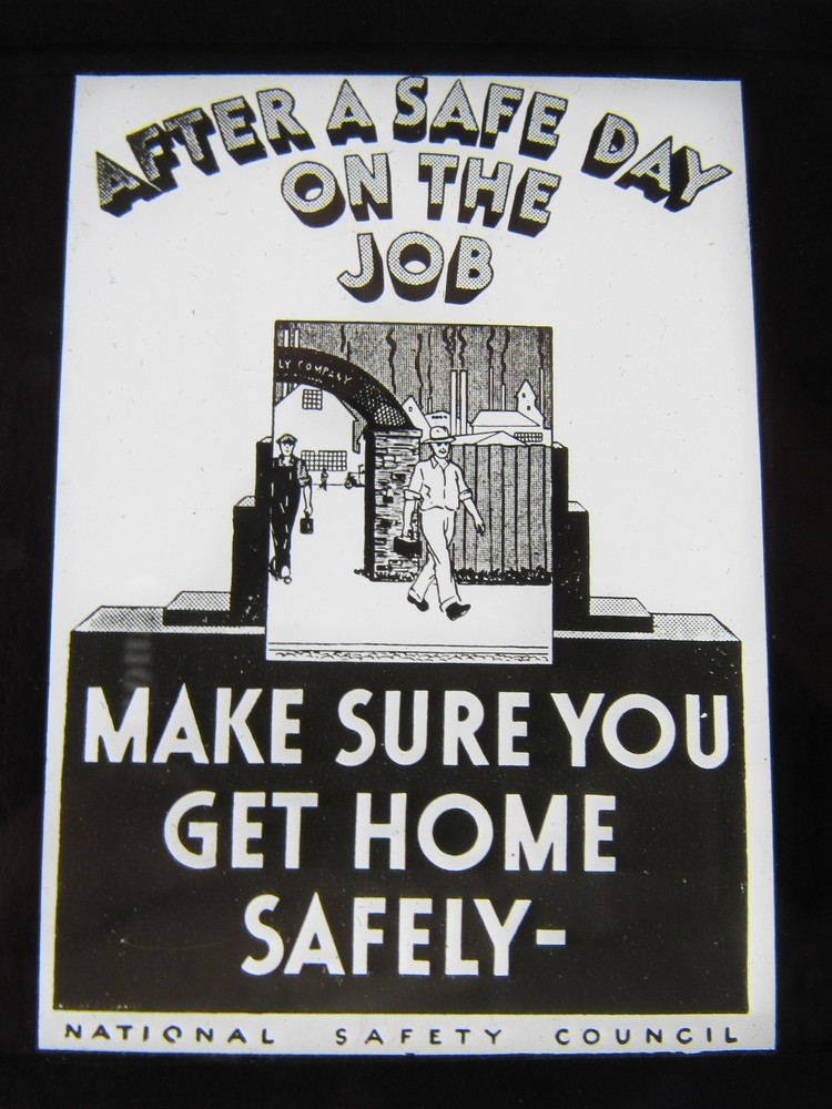 Antique CAR SAFETY Illustrated MAGIC LANTERN SLIDE After A Safe Day On The Job