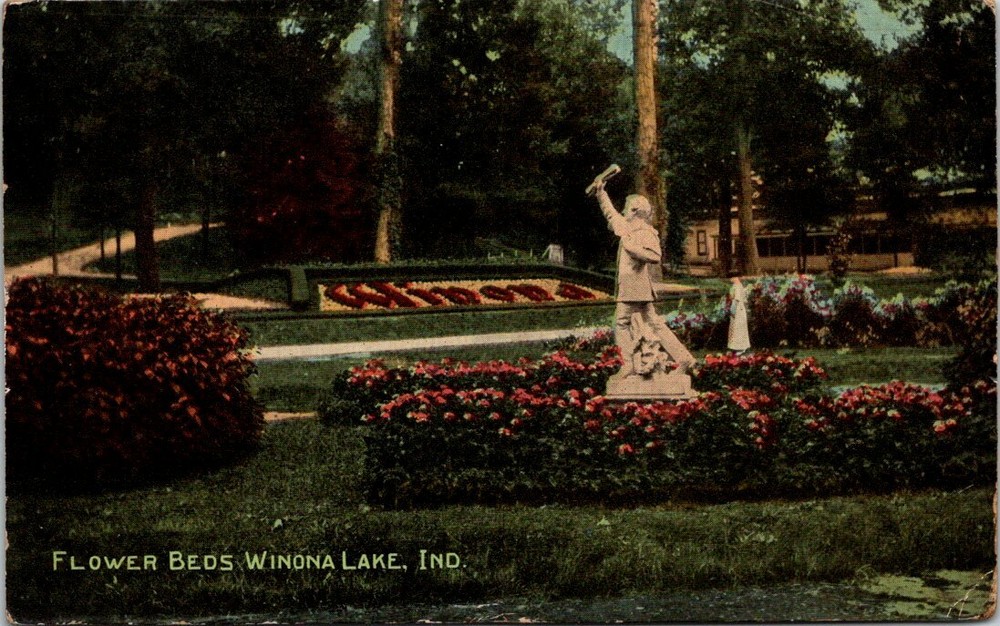 c1910 Flower Beds in Winona Lake Indiana Vintage Postcard