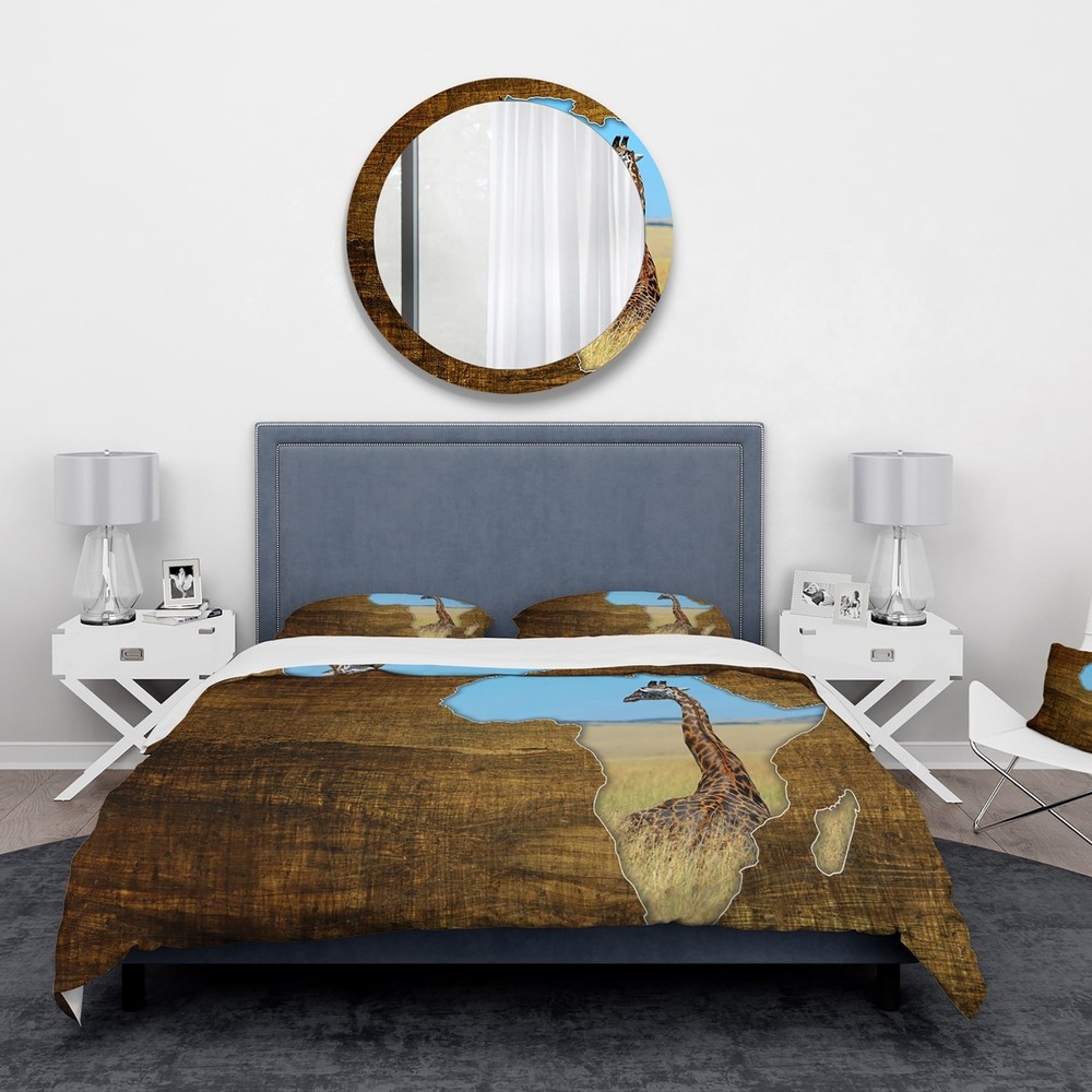 Designart 'Africa Wildlife Map Design' Abstract Bedding Set