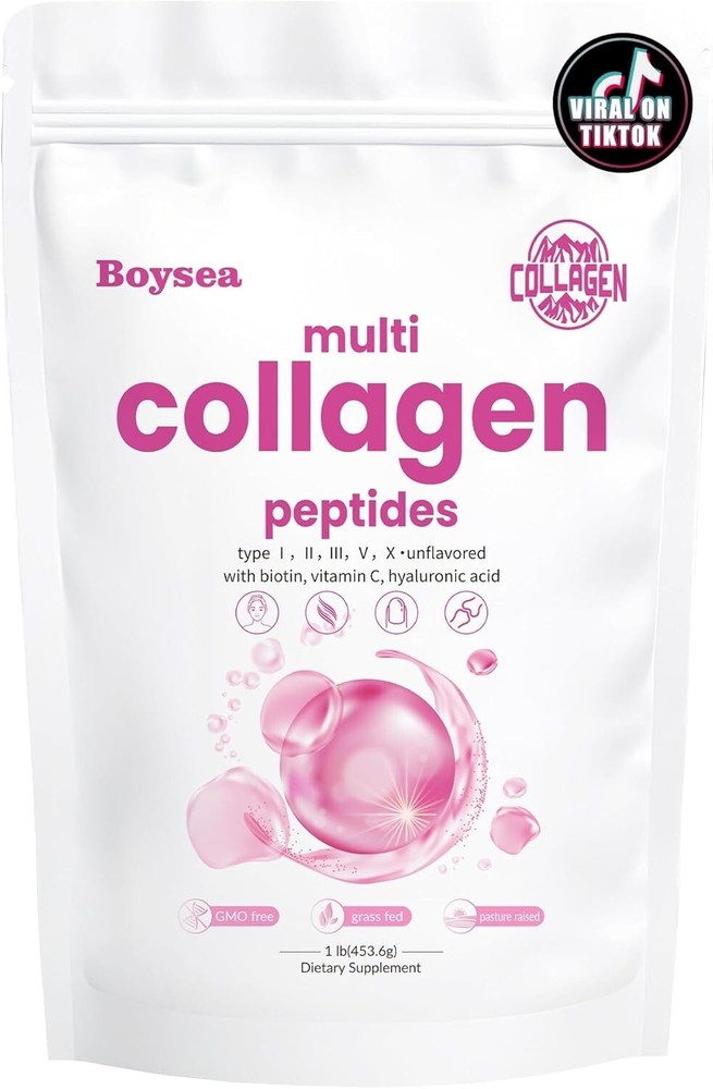 Multi Collagen Peptides Powder 1 lb Hydrolyzed Protein Peptide Type I,II,III,V,X
