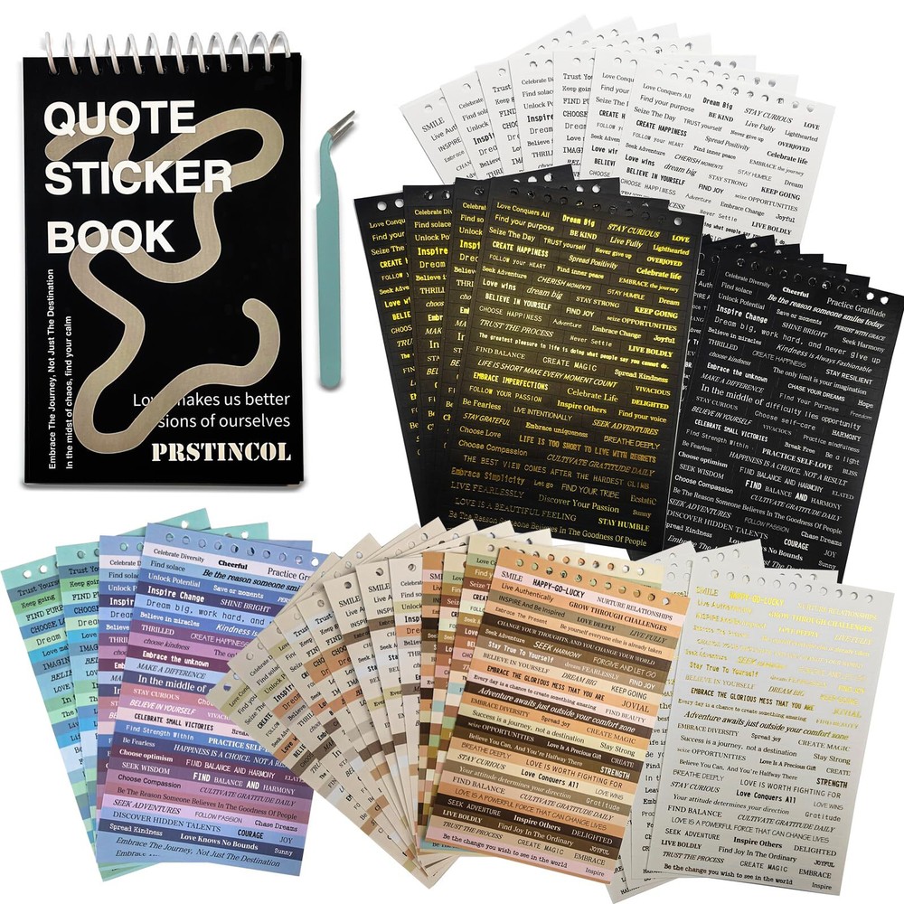 2370 Pcs Word Stickers for Journaling,40 Sheets Quote Stickers Gold Foil Smal...