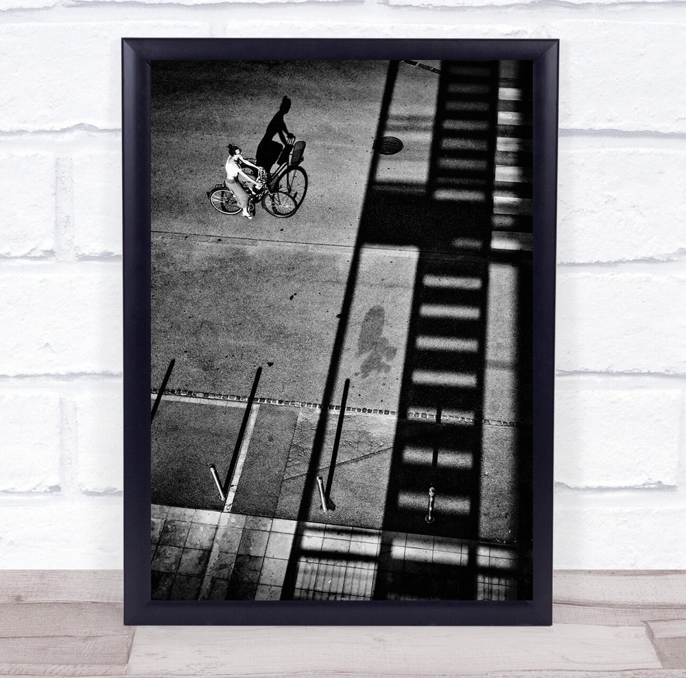 Street Shadows woman riding bike Wall Art Print