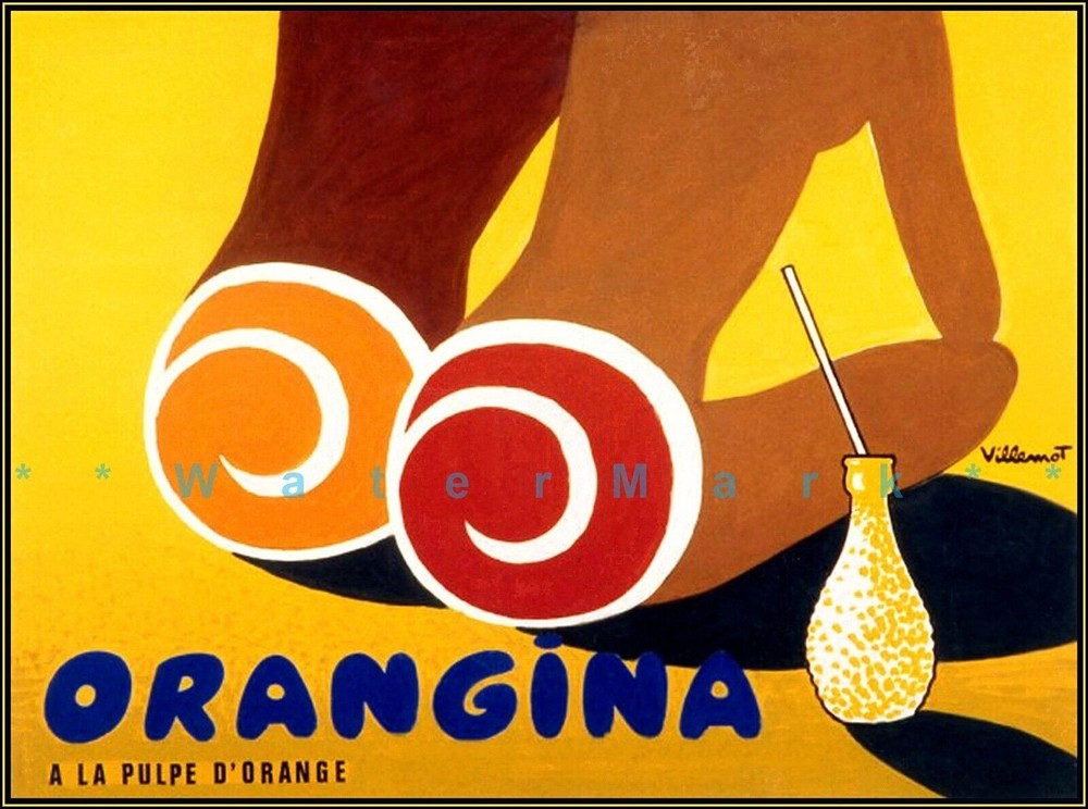 Vintage 1953 Beach Girls Orangina Retro Poster Print Orange Drink Wall Art