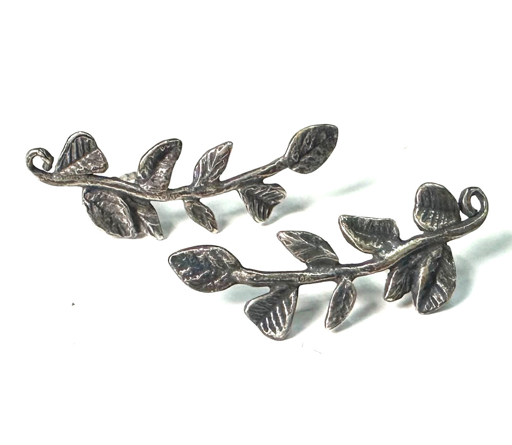 Vintage Floral Leaf Earrings MARKED PZ ISRAEL 925 Sterling Silver Jewelry Lot I