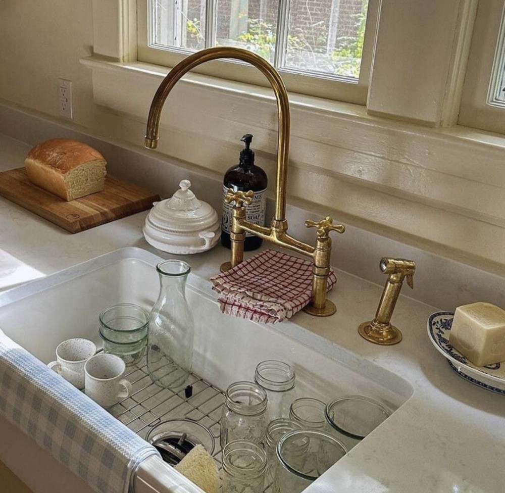 Unlacquered Brass Bridge Kitchen Faucet – Antique Brass, Vintage Brass Faucet