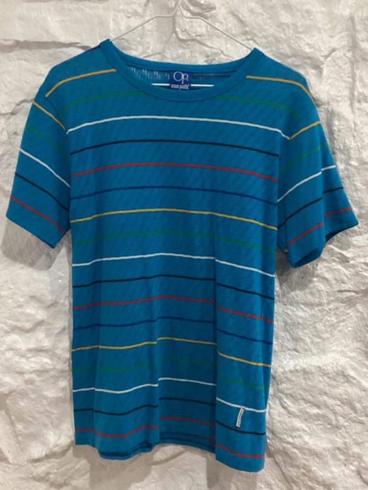 VINTAGE 80's 90's  OCEAN PACIFIC Sz M OP Striped T-shirt USA Beach Surf Skate