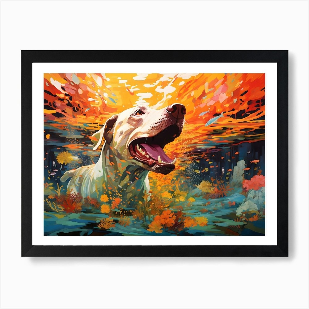 Great Dane Dog Swimming In The Sea  Framed Wall Art Poster Canvas Print Picture