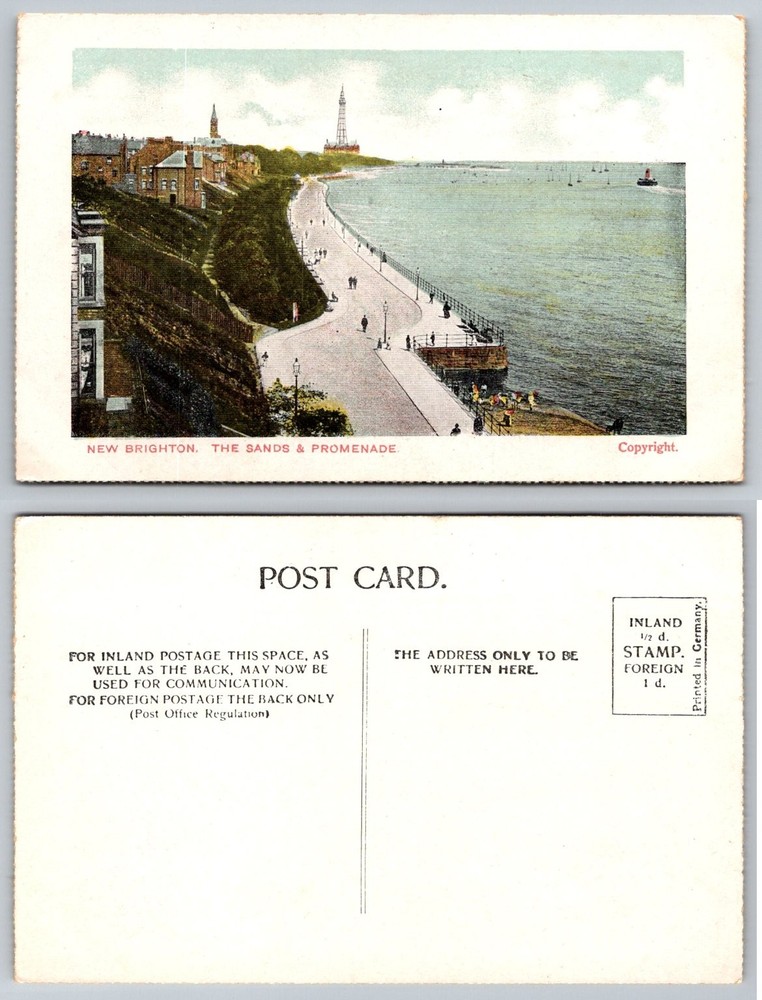 New Brighton Sands Promenade Tower UK England Vintage Postcard Germany
