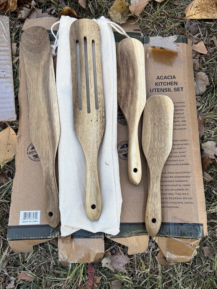 Acacia Kitchen Cooking Utensil Set With Bag Holder-image