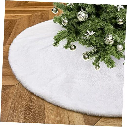 Faux Fur Tree Skirt Christmas Tree Skirt for Merry Christmas 36 Inch White