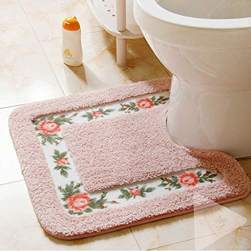 Luxurious Soft Floral Non-Slip Toilet Contour Rug for Bathroom Comfort