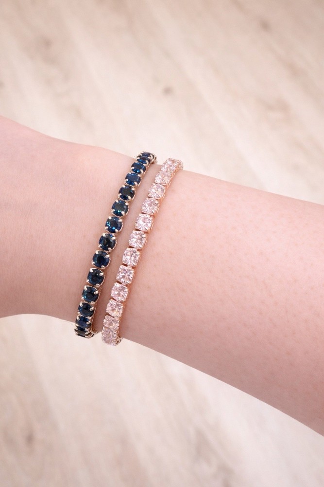 2pc Elegant 18K Gold Plated Blue Stone Tennis Bracelet for Women