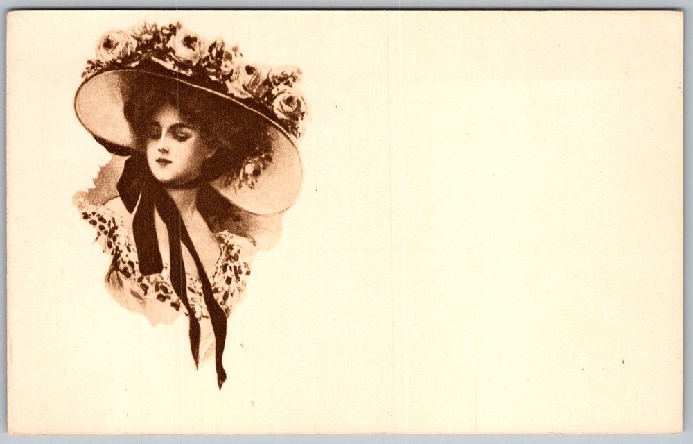 Antique Postcard Gibson Girl Hat Portrait 1910s