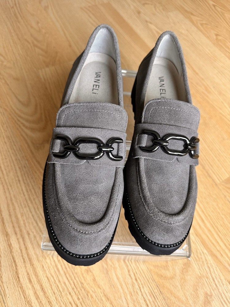 Vaneli Gray Suede Loafer Women's Comfort Shoes 8N Chain Accent Slip On