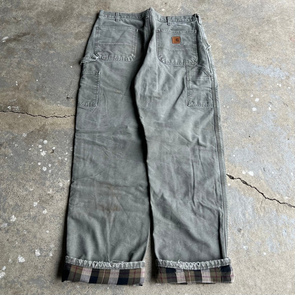 Vintage Y2K Carhartt green flannel-lined carpenter work pants