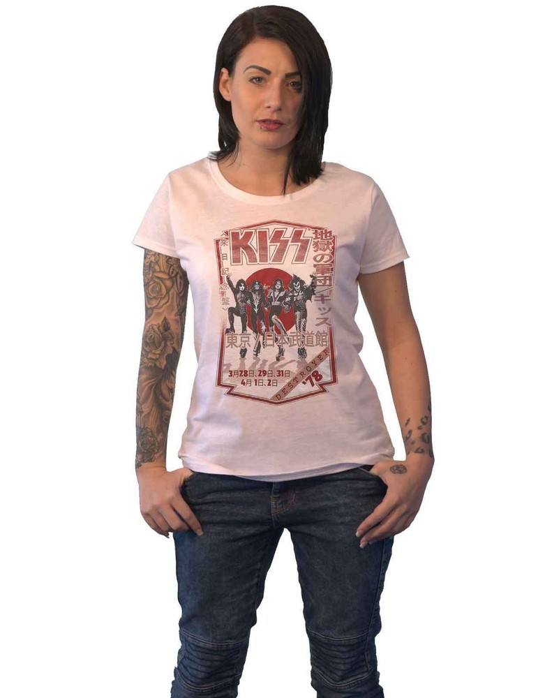KISS T Shirt Destroyer Tour 78 Band Logo new Official Womens Skinny Fit White