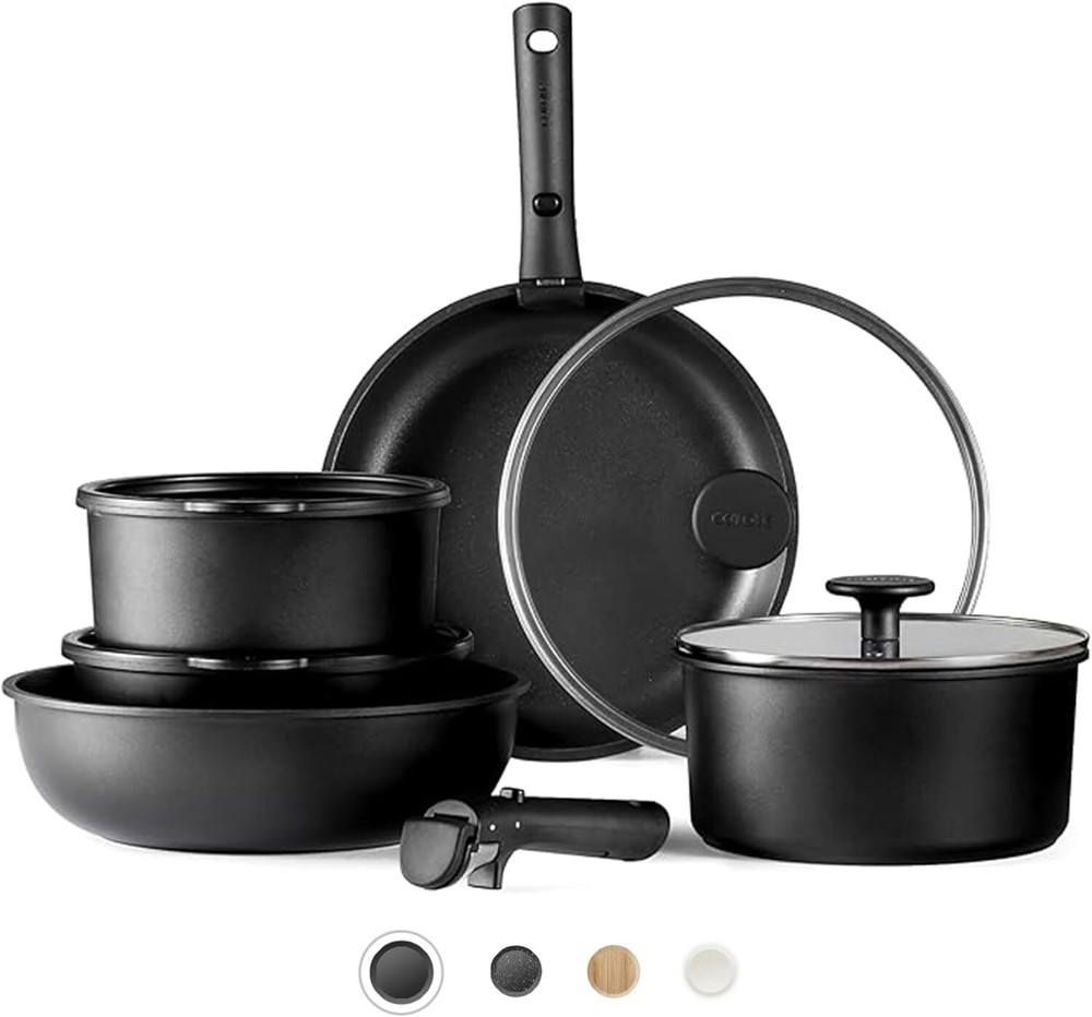 CAROTE 11-Piece Nonstick Granite Pots and Pans Set in Ebony Black