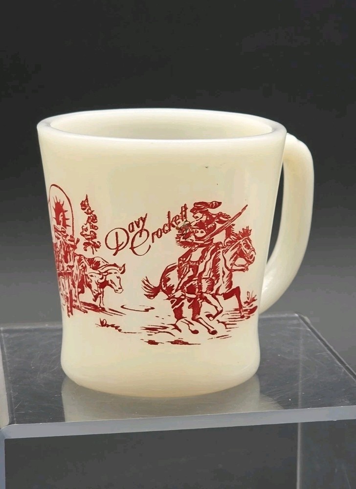 Davy Crockett Fire King Oven Ware Milk Glass Cup Mug Vintage