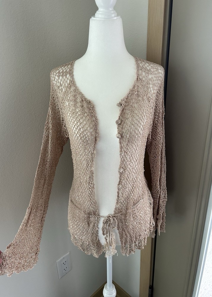 Open Knit Floral Bell Sleeve Top Whimsy Fairy Cottagecore Beach Boho 90s