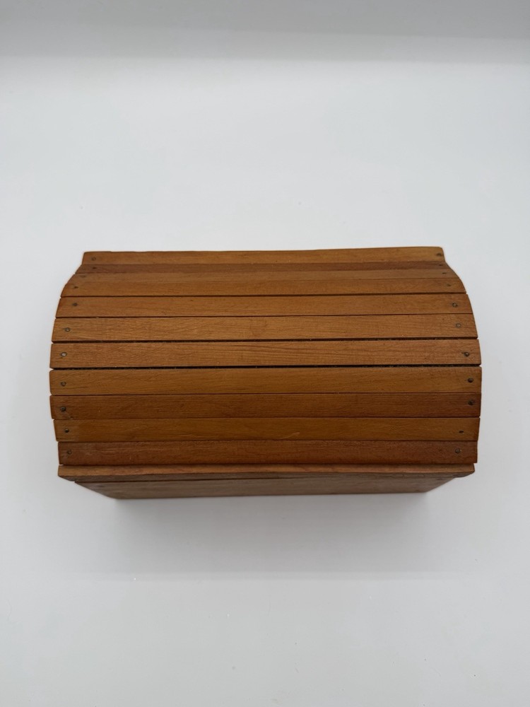 Vintage Wooden Storage Box Hinged Lid Solid Wood Handmade Style