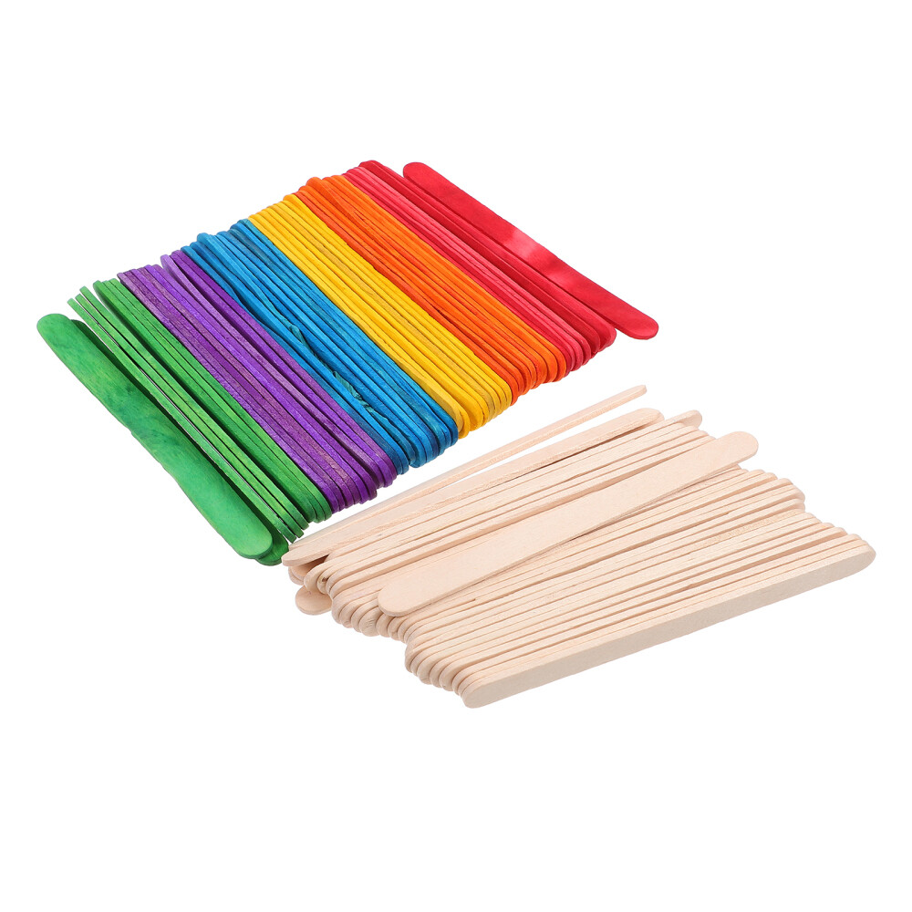 200 PCS Rainbow Wooden Sticks Popsicle Sticks DIY Craft Sticks
