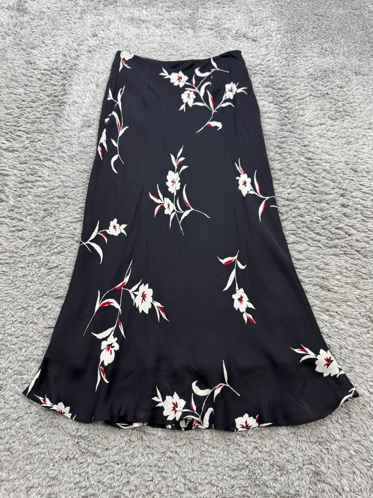 Petite Sophisticate Skirt Women 4 Black Floral Silk Maxi A-Line Whimsigoth Fairy