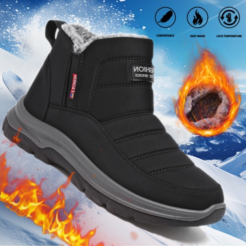 New Ankle Snow Boots Winter Men's Plush Warm Sneakers Light Slip on Cotton Shoes
