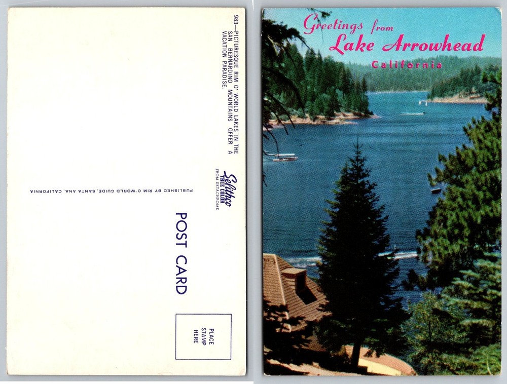 Vintage Lake Arrowhead California Postcard Scenic View San Bernardino Mtns