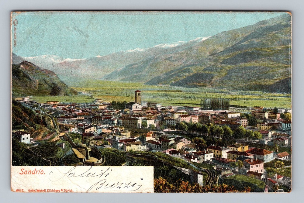Italy- Sondrio Valtellina Aerial Town View Souvenir Old Postal Vintage Postcard