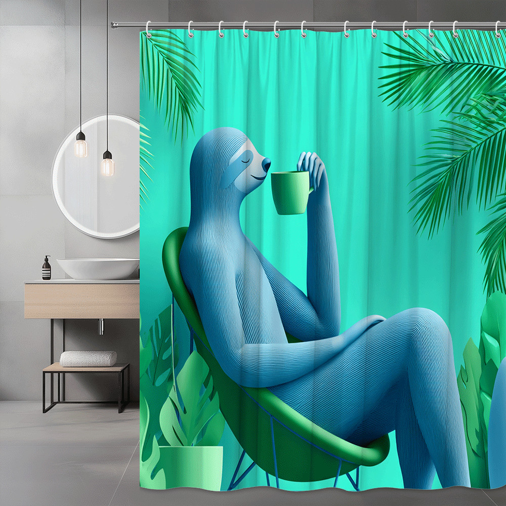 Blue Sloth Tropical Leaves Shower Curtain Graphic Print