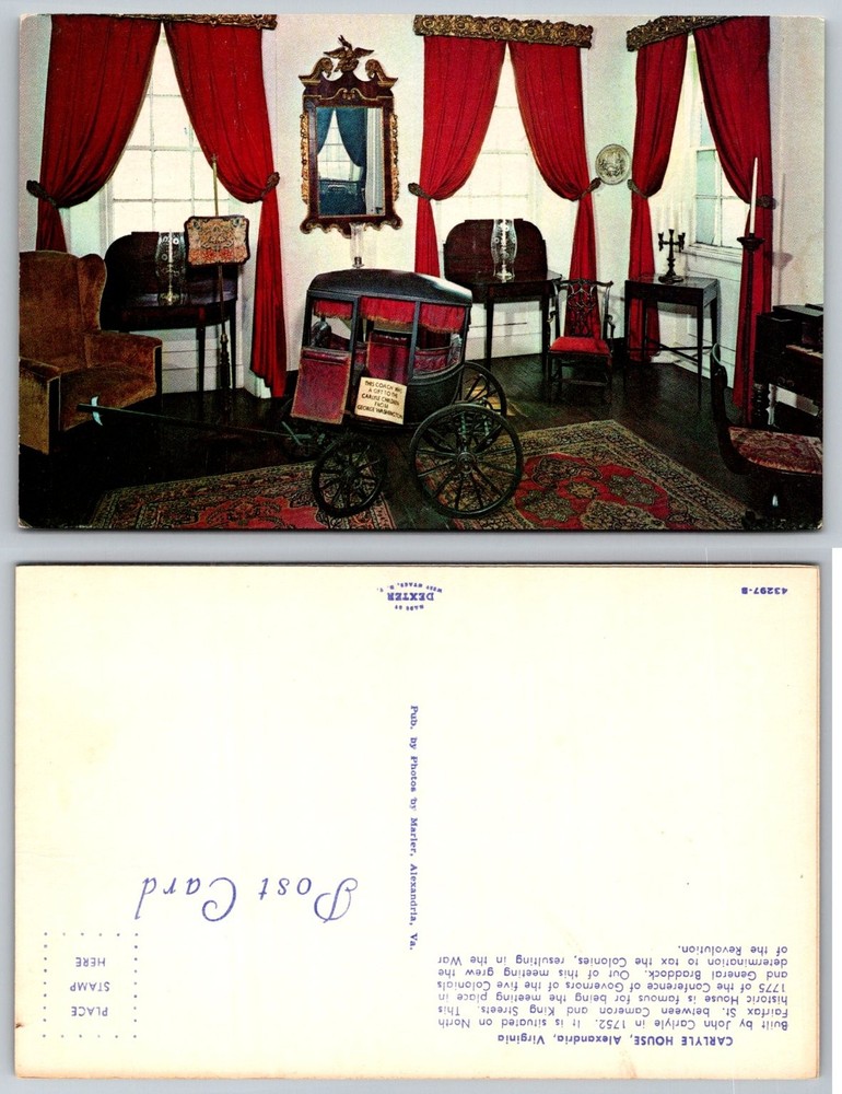 Carlyle House Alexandria VA George Washington Coach Dexter Postcard
