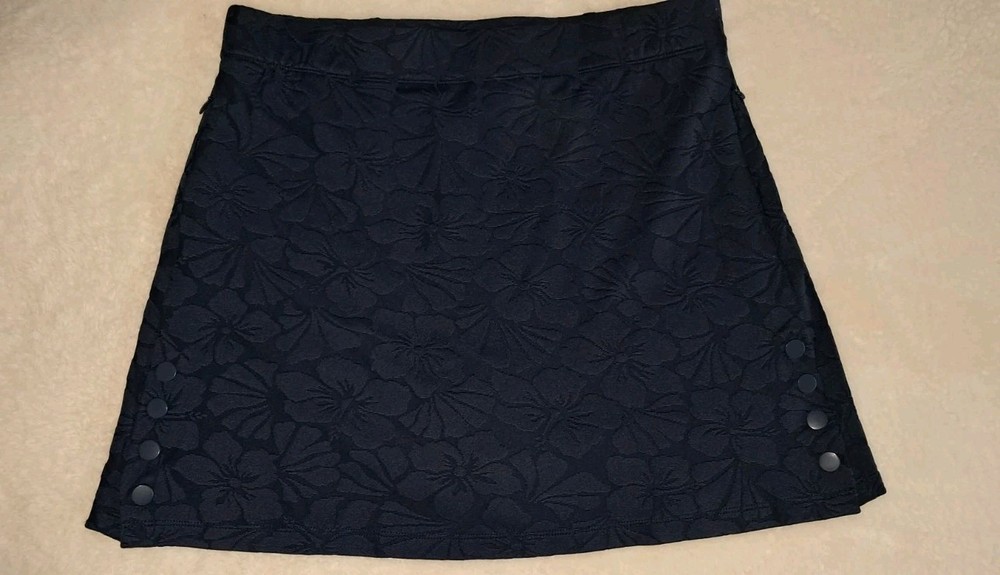 J McLaughlin Medium Golf Skort Skirt Shorts Navy blue Catalina Nylon Hibiscus Pr
