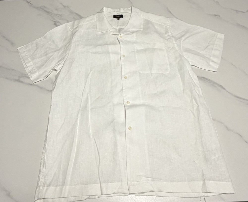 Quince Men's Linen Short Sleeve Button Down Shirt Casual, White, Size L