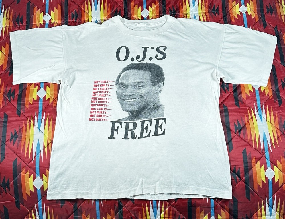 Vintage 90's OJ Simpson T Shirt O.J.'s Free Shirt Large White Single Stitch