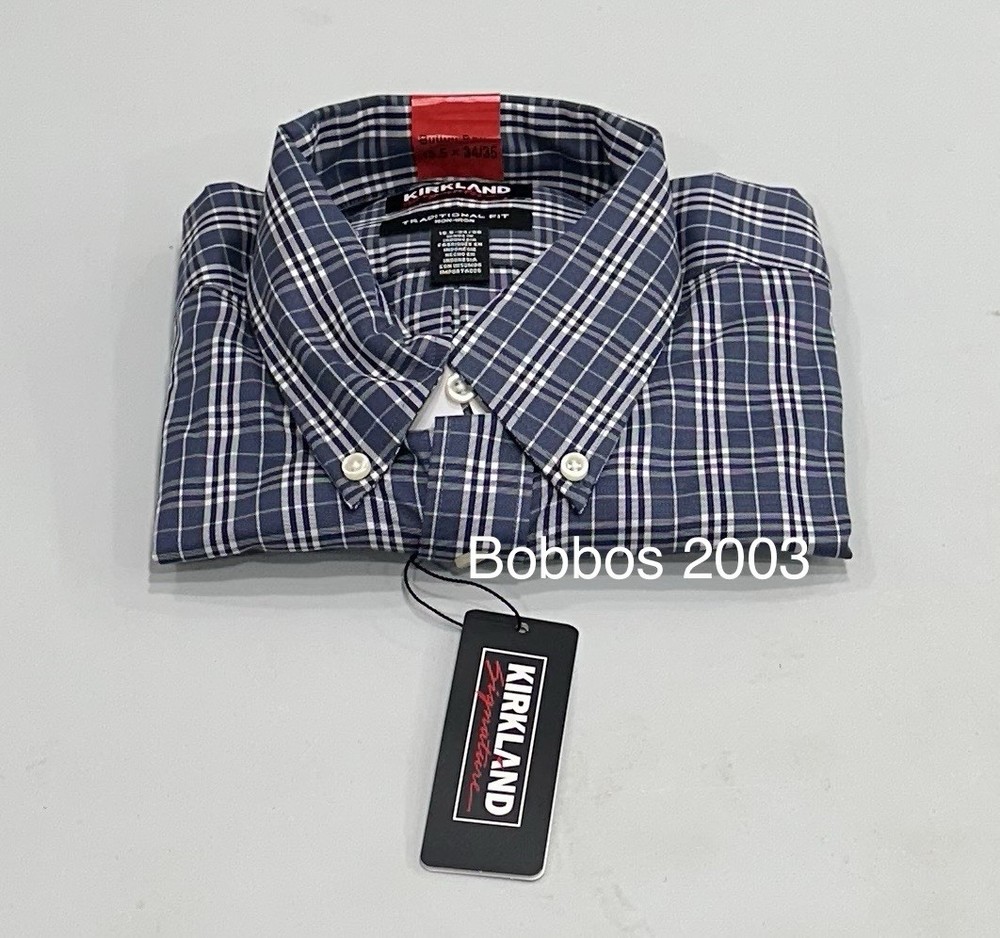 Kirkland Signature Men's Traditional Fit Non-Iron Dress Shirt, Navy, 15.5-34/35