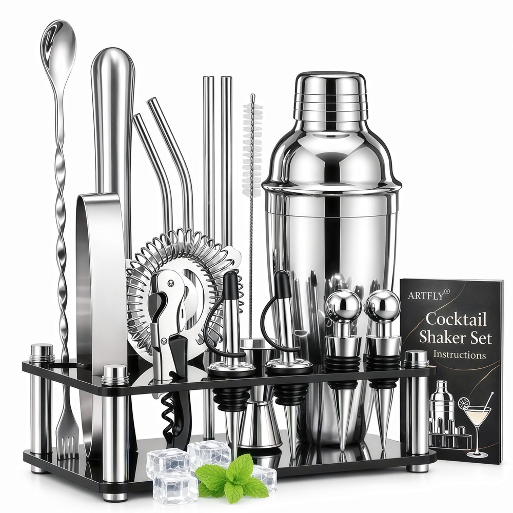 Cocktail Shaker Set, 18-Piece Bartender Kit with Acrylic Stand, 18/8 Stainles...