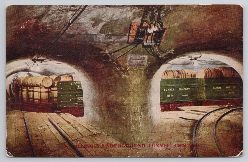 1910 Chicago Illinois Tunnel Company Underground Train Postcard