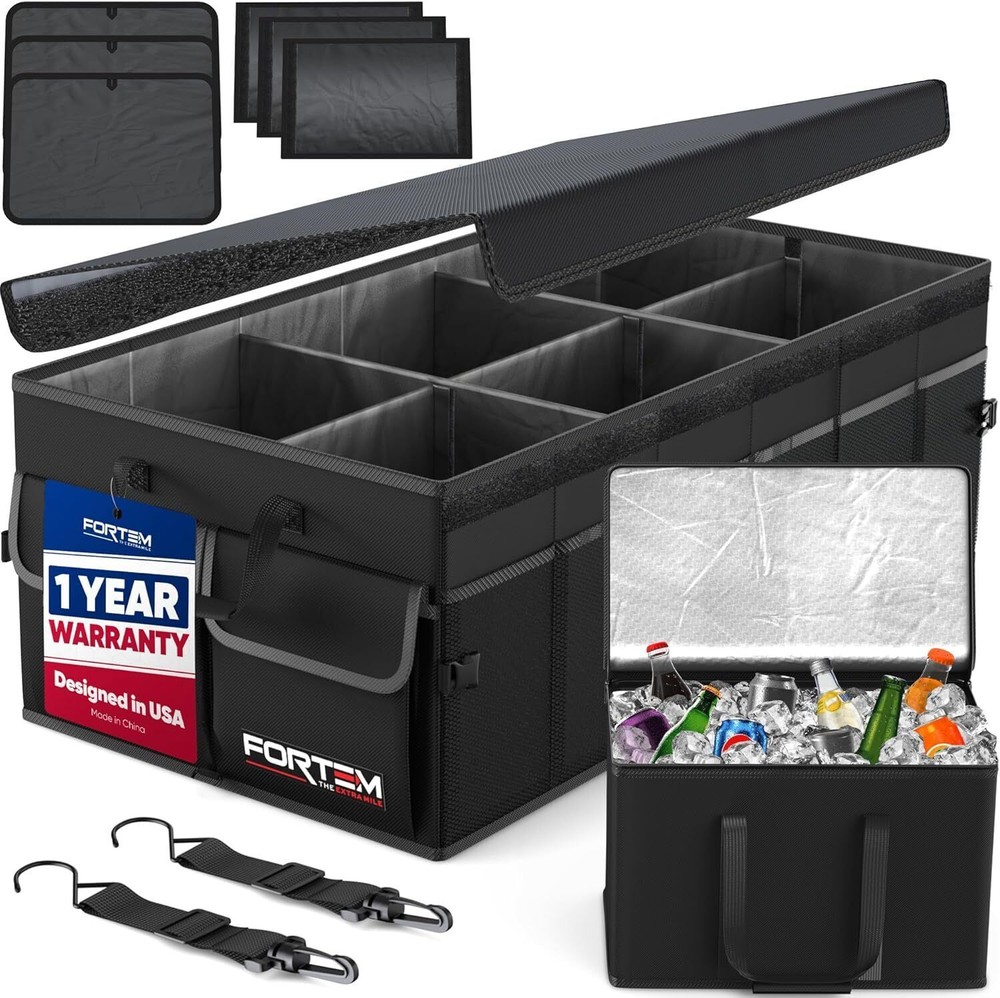 Car Trunk Organizer, Adjustable Straps Soft Cover 105L (Black, XX-Large)