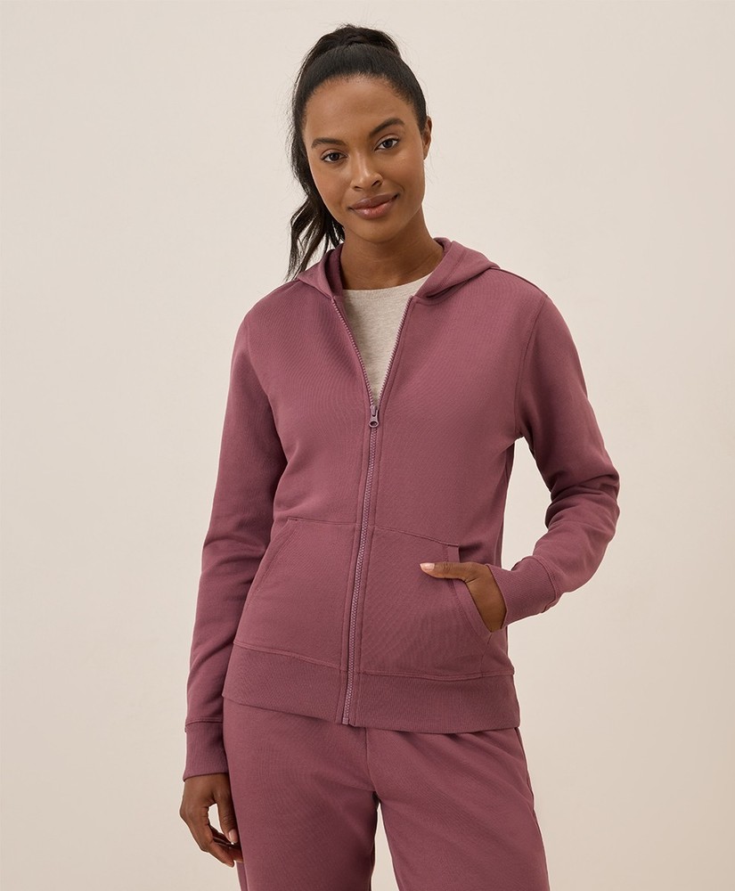Pact Organic Cotton Mauve Brushed Fleece Zip Hoodie Medium
