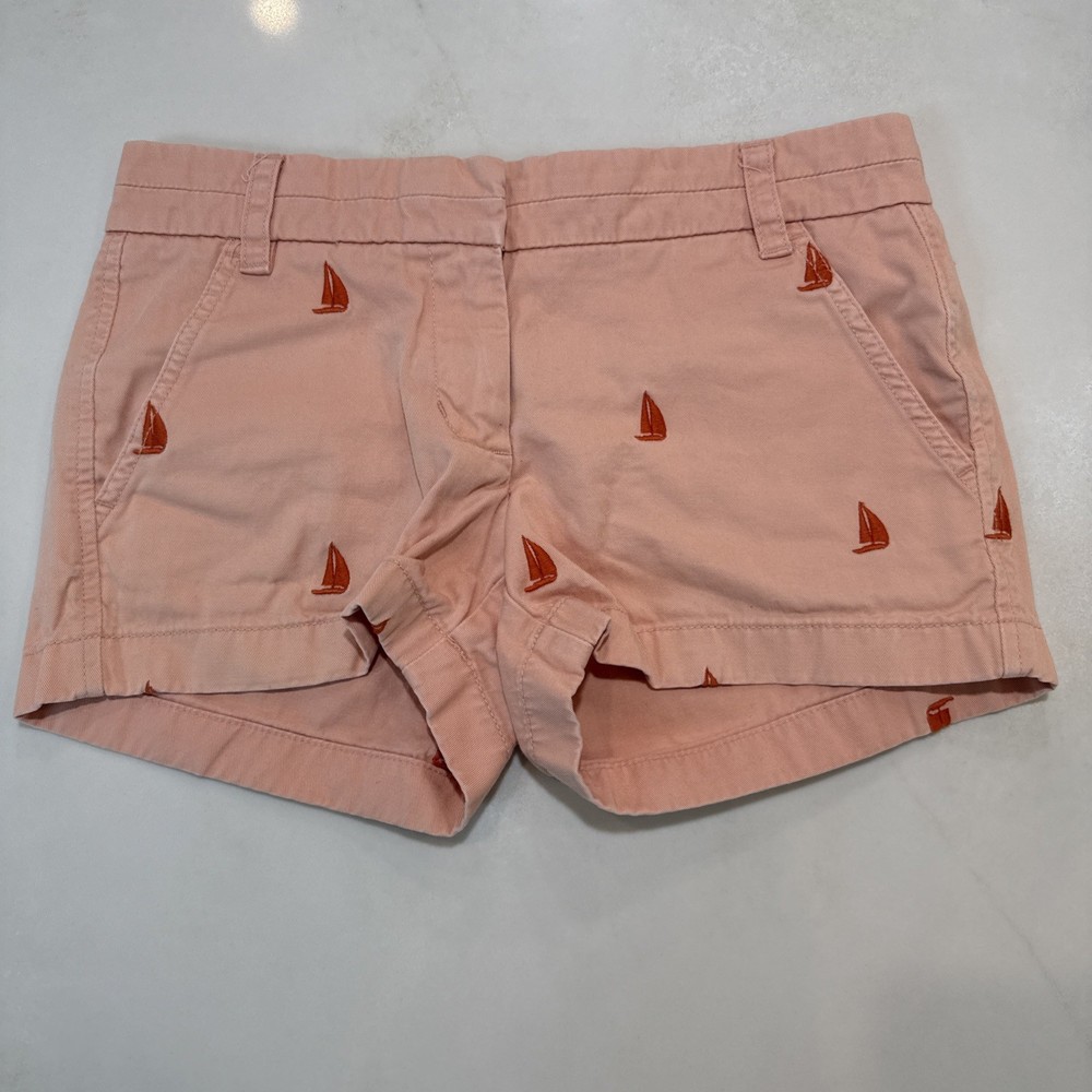 J Crew Women’s Pink Chino Shorts Size 0 Embroidered Sailboat 100% Cotton