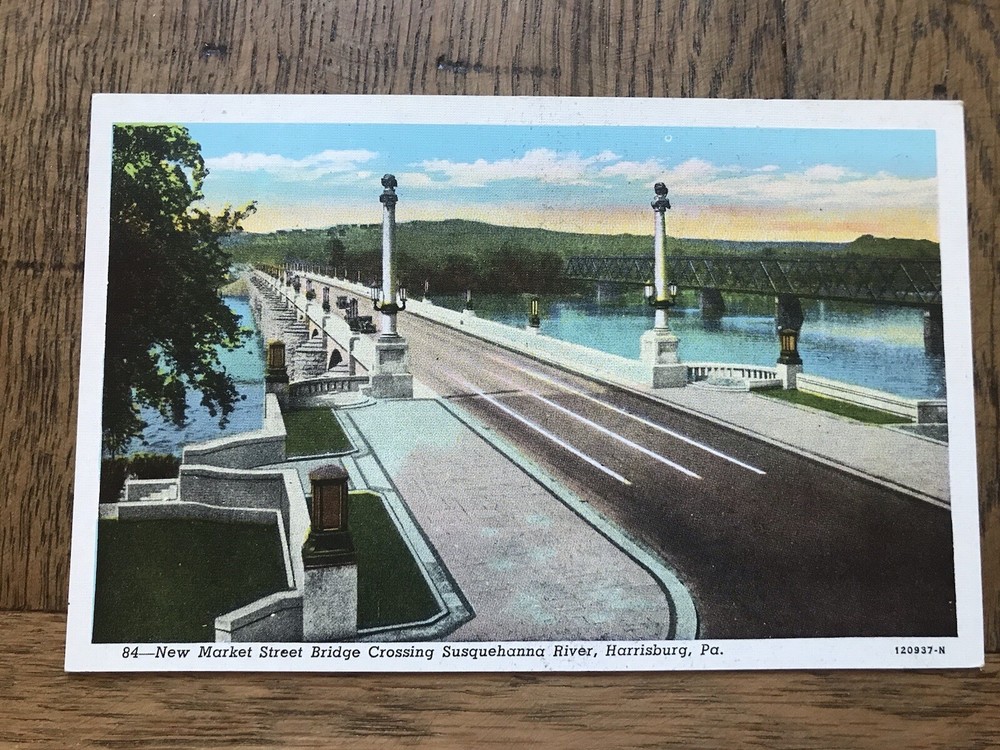 New Market Street Bridge Crossing Susquehanna River Harrisburg PA Postcard