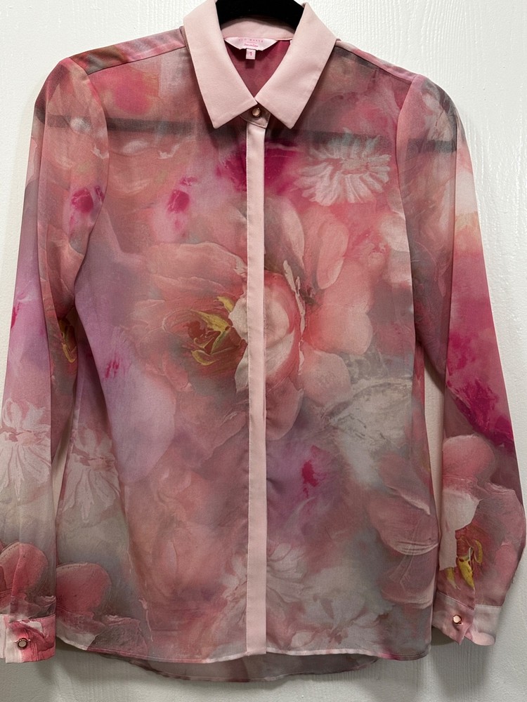 Ted Baker London Women Long sleeve Shirt Button Up Pink Floral size 1